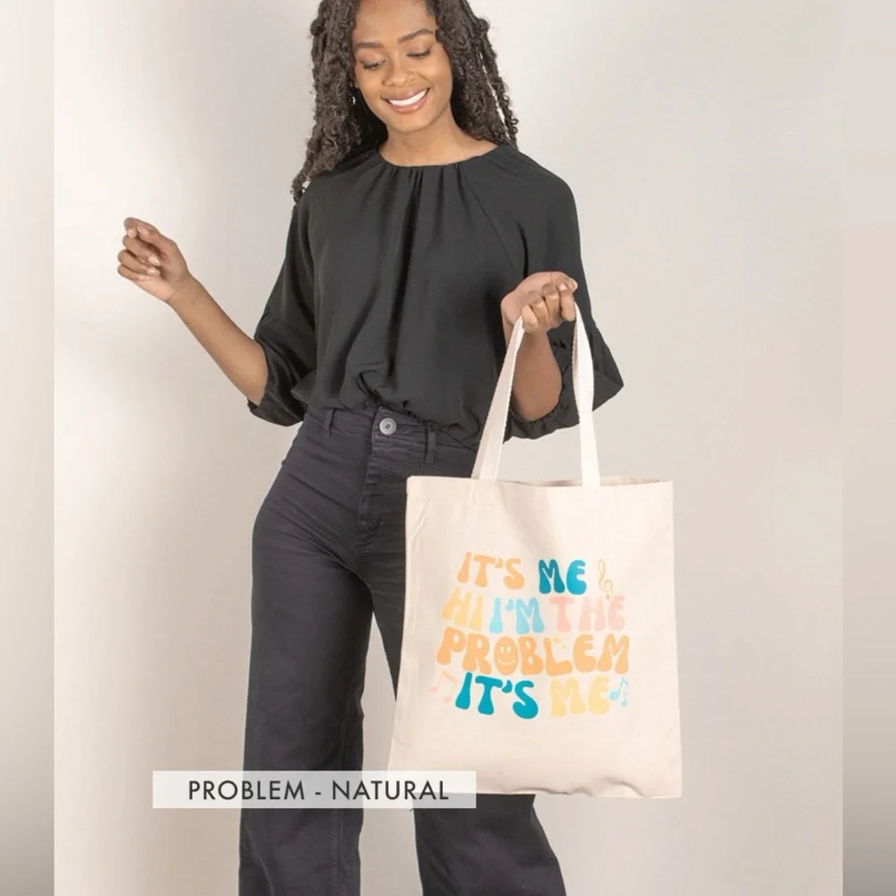 Taylor Swift Themed Anti-Hero Canvas Black Tote Bag, Over the Shoulder - Picture 3 of 4